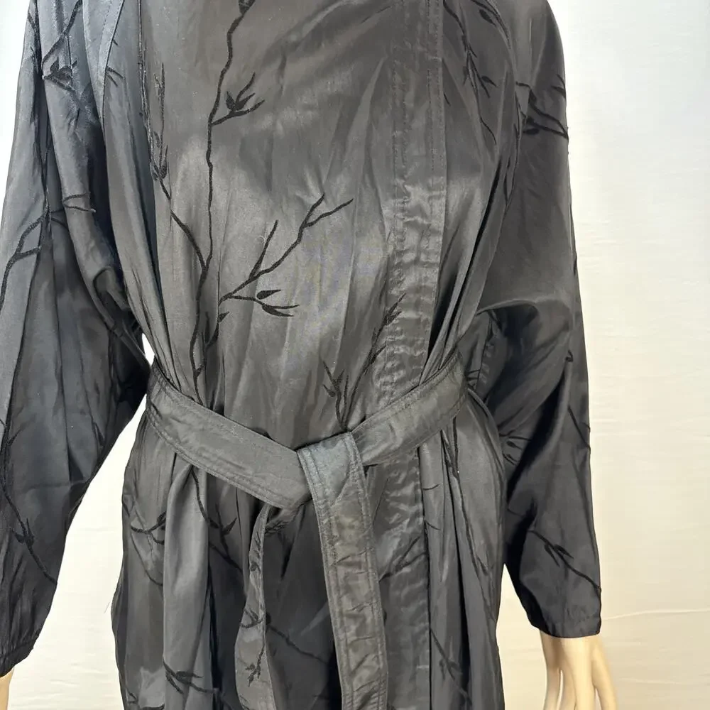 MYCRA PAC Long‎ Donatella Raincoat Size M/L Black Reversible Velvet Vines Hooded